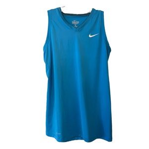 NIKE Pro Combat  Women's V Neck Tank Top Turquoise Fitted Size Medium